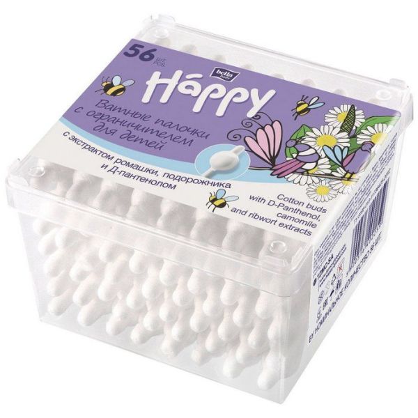 Изображение товара Ватные палочки Bella happy ромашка Д-пантенол 56шт Ватные палочки Bella happy ромашка Д-пантенол 56шт фотография